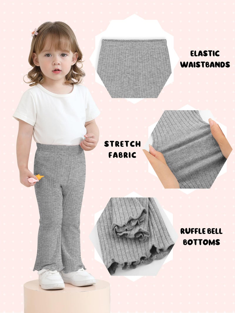 Resinta 4 Packs Baby Girl Flare Pants Solid Toddler Bell Bottoms Trousers Cotton Ribbed Ruffle Pants - Image 5