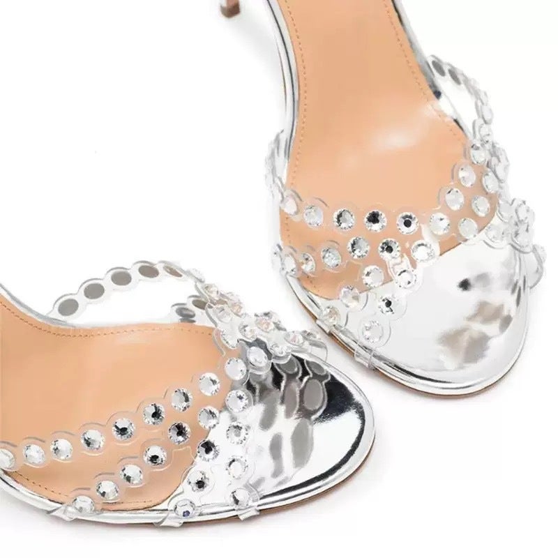 25 Manufacturers Elegant Celebrity High Heels Jelly Diamond Sandals Stiletto Round Toe Silver High Heels - Image 4