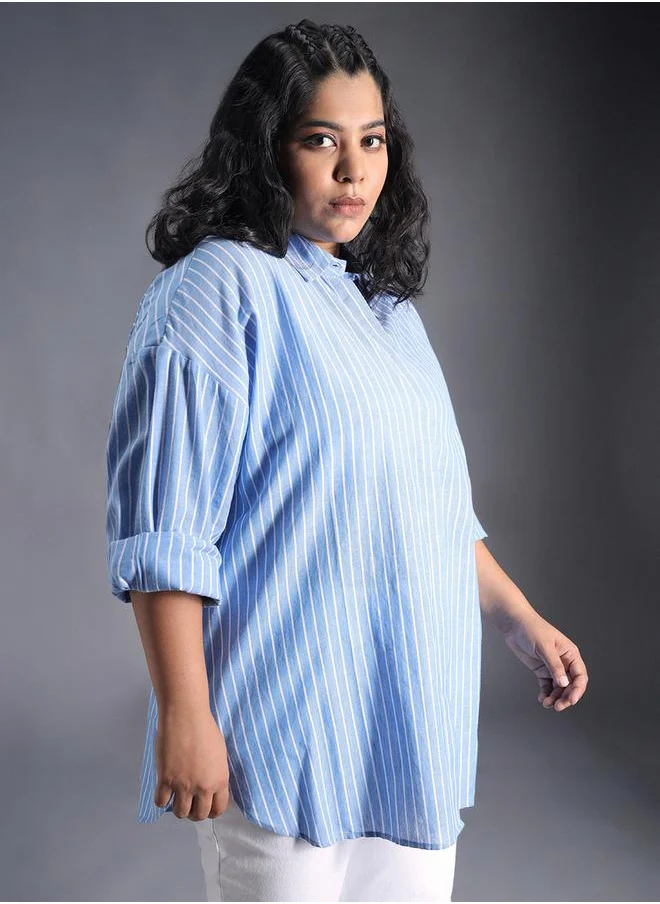 HIGH STAR Plus Size Classic Striped Oversized Casual Shirt by Styli