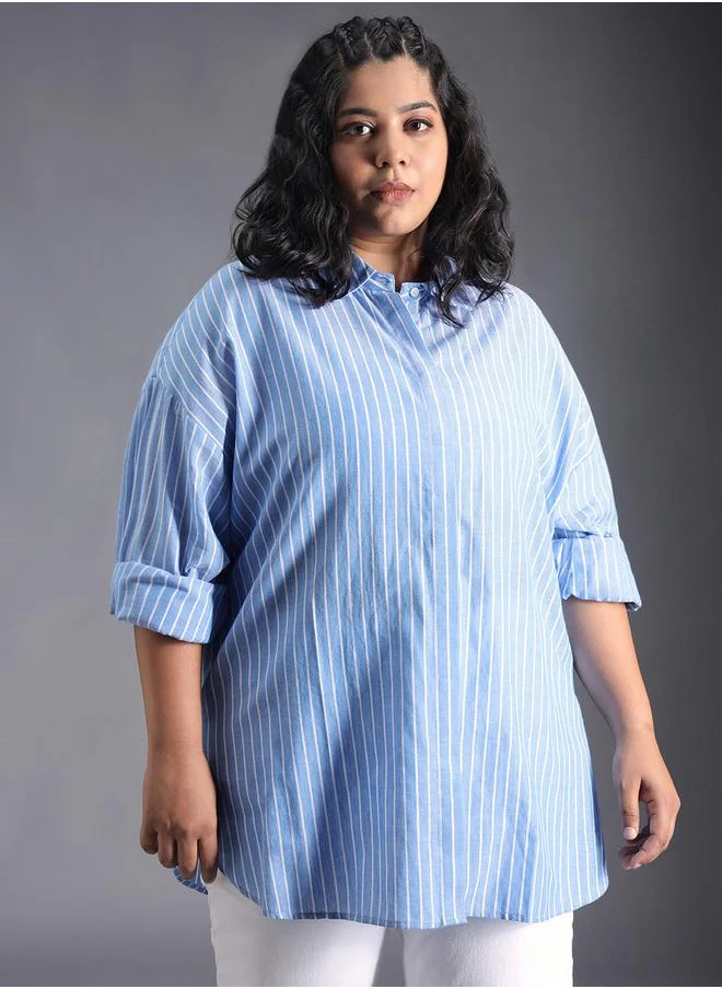 HIGH STAR Plus Size Classic Striped Oversized Casual Shirt by Styli
