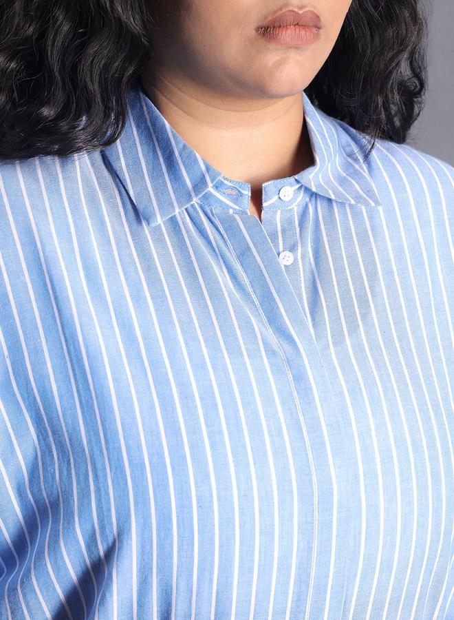 هاي ستار بلوزة مخططة فضفاضة بمقاس كبير وأزرار - Image 4