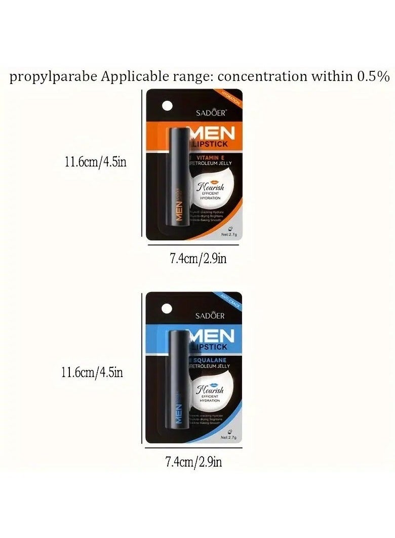 SADOER 2 PCS SET Men's Squalane Vitamin E Lipstick, Improve Dry And Moisturizing Lips In Autumn And Winter, Plant Squalane - Image 2