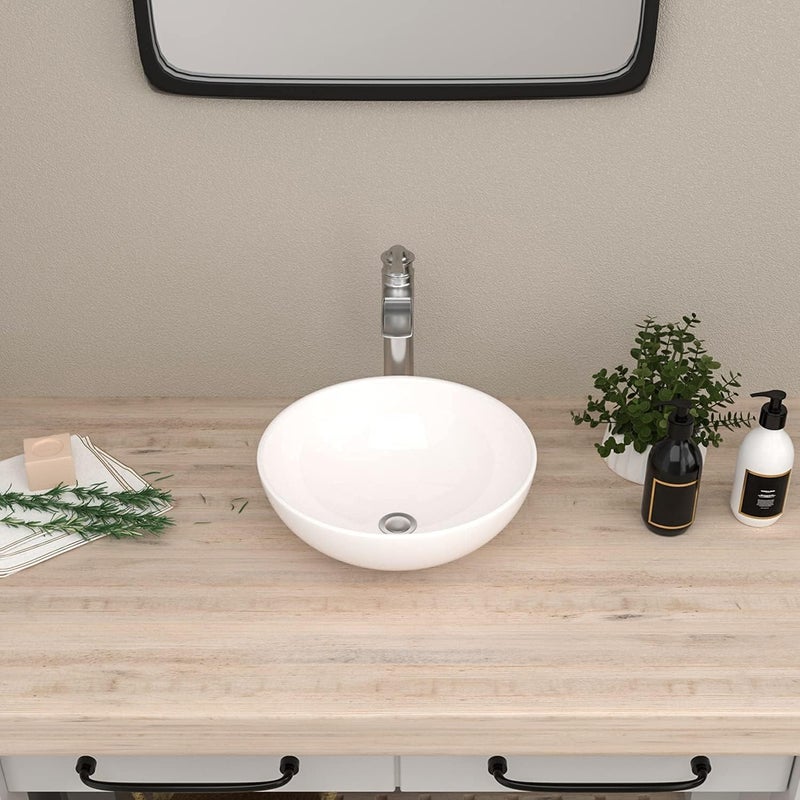 Mocoloo Oval Vessel Sink - 13'' x 13'' Bathroom Sink Countertop Oval Shape Small Ceramic Bathroom Sinks Above Counter White Porcelain Art Basin - Image 3