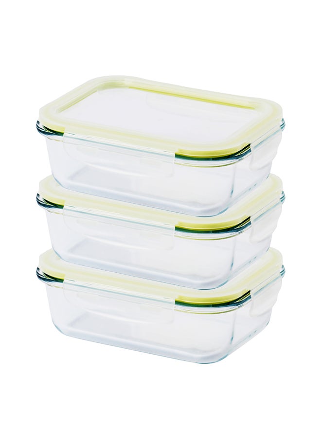LocknLock Fresh Oven-Safe Glass Rectangle Container 400mlx3, Airtight Food Storage Box, Microwave & Oven Safe Set of 3