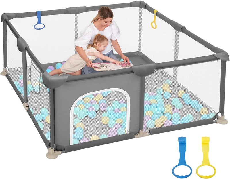 Dripex Playpen for Babies and Toddlers, Safe Anti-Fall Play Yard, Visible Play Pen with Gate, Baby Fence Play Area with Pull-up Ring, Washable Baby Play Yards, Anchor Grey, 50"x50" - Image 1