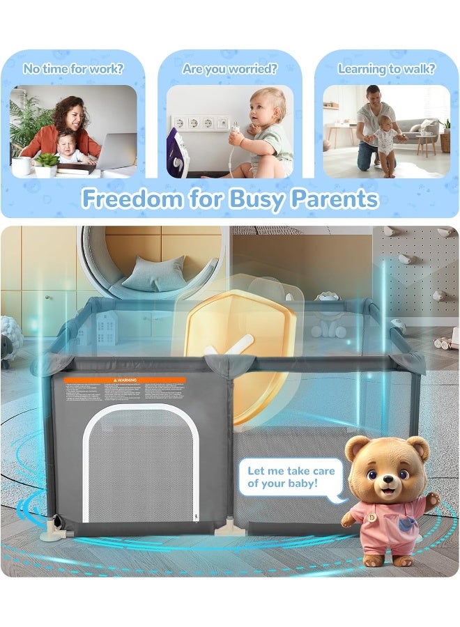 Dripex Playpen for Babies and Toddlers, Safe Anti-Fall Play Yard, Visible Play Pen with Gate, Baby Fence Play Area with Pull-up Ring, Washable Baby Play Yards, Anchor Grey, 50"x50" - Image 3