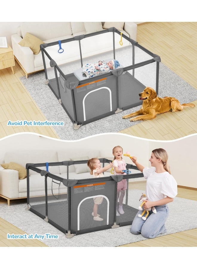 Dripex Playpen for Babies and Toddlers, Safe Anti-Fall Play Yard, Visible Play Pen with Gate, Baby Fence Play Area with Pull-up Ring, Washable Baby Play Yards, Anchor Grey, 50"x50" - Image 4