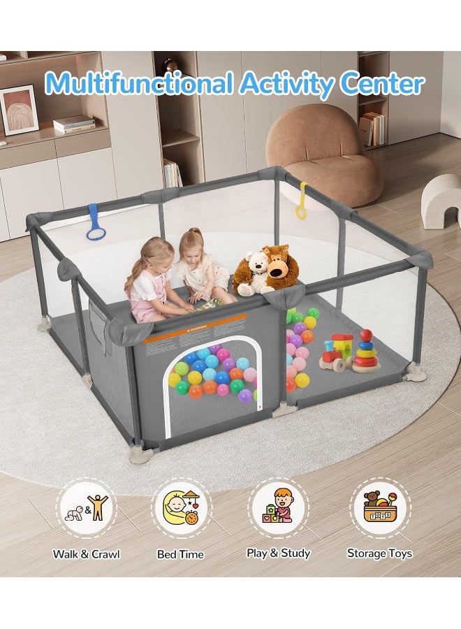 Dripex Playpen for Babies and Toddlers, Safe Anti-Fall Play Yard, Visible Play Pen with Gate, Baby Fence Play Area with Pull-up Ring, Washable Baby Play Yards, Anchor Grey, 50"x50" - Image 5