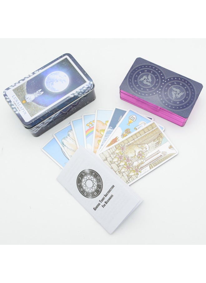 Generic - English Bronzing Iron Box Tarot Card Suit Card Board Game Oracle Card Paper Instruction Gift-Color:Thailand Cute Bread Fat Rabbit-Specifications:10*6*4cm - Image 1