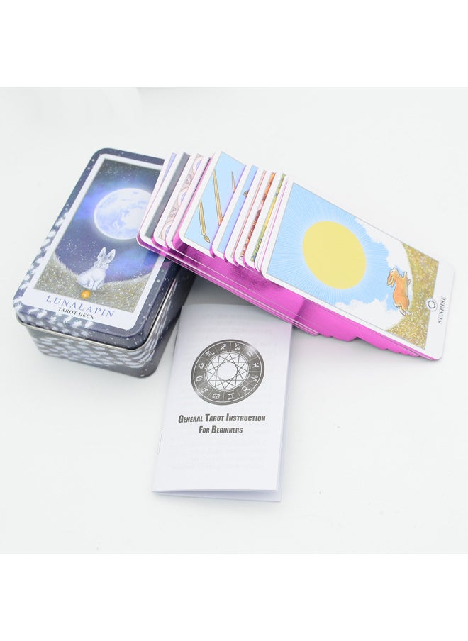 Generic - English Bronzing Iron Box Tarot Card Suit Card Board Game Oracle Card Paper Instruction Gift-Color:Thailand Cute Bread Fat Rabbit-Specifications:10*6*4cm - Image 1