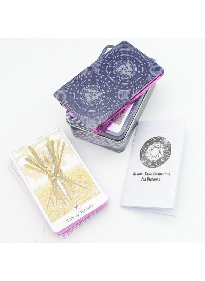 Generic - English Bronzing Iron Box Tarot Card Suit Card Board Game Oracle Card Paper Instruction Gift-Color:Thailand Cute Bread Fat Rabbit-Specifications:10*6*4cm - Image 1