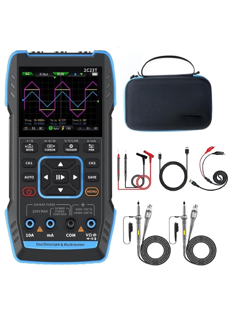 شو وو مولد إشارة 3 في 1 مع جهاز رقمي متعدد القياسات وأوسيلوسكوب، عرض نطاق 50 ميجاهرتز، معدل أخذ العينات 250MS، 20000 عد، RMS مع مجسَين للاختبار للجهد والتيار والمكثف والمقاومة والثنائي. - Image 1