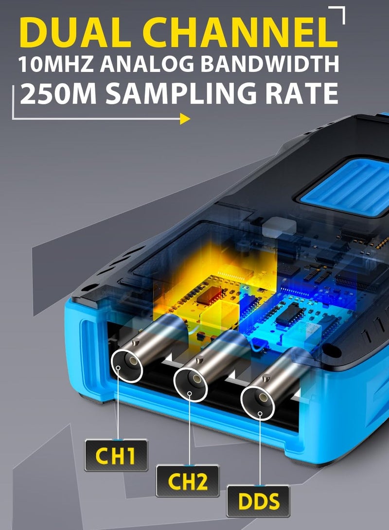 شو وو مولد إشارة 3 في 1 مع جهاز رقمي متعدد القياسات وأوسيلوسكوب، عرض نطاق 50 ميجاهرتز، معدل أخذ العينات 250MS، 20000 عد، RMS مع مجسَين للاختبار للجهد والتيار والمكثف والمقاومة والثنائي. - Image 2