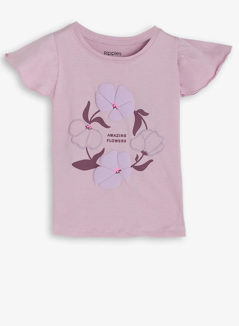 ريبلز مع نمشي Girls Floral Ruffle-Sleeves T-shirt