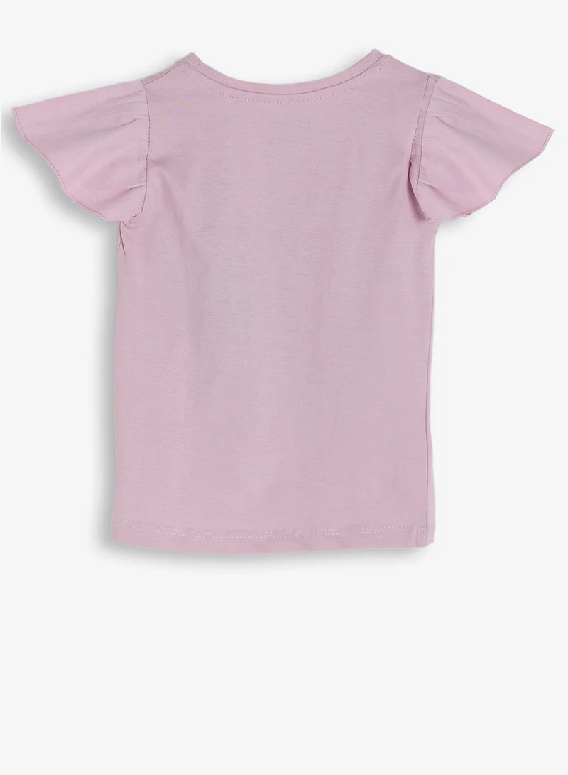ريبلز مع نمشي Girls Floral Ruffle-Sleeves T-shirt