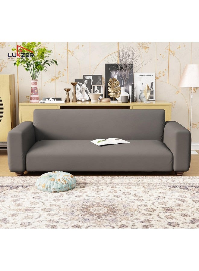 Lukzer غطاء أريكة عالمي بلون رمادي بسيط لعدد 4 مقاعد من لوكزر | غطاء أريكة قابل للغسل ومضاد للانزلاق مغطى بالكامل بزاوية 360° | غطاء قابل للتمدد من بوليستر + سباندكس بوزن 140 جرام لكل متر مربع (230-300 سم/SC-030-04) - Image 3