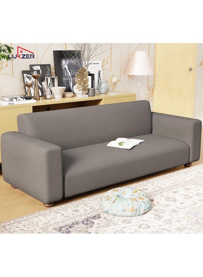 Lukzer غطاء أريكة عالمي بلون رمادي بسيط لعدد 4 مقاعد من لوكزر | غطاء أريكة قابل للغسل ومضاد للانزلاق مغطى بالكامل بزاوية 360° | غطاء قابل للتمدد من بوليستر + سباندكس بوزن 140 جرام لكل متر مربع (230-300 سم/SC-030-04) - Image 4