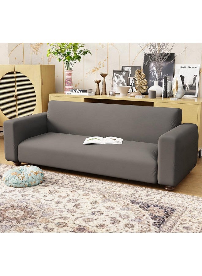 Lukzer غطاء أريكة عالمي بلون رمادي بسيط لعدد 4 مقاعد من لوكزر | غطاء أريكة قابل للغسل ومضاد للانزلاق مغطى بالكامل بزاوية 360° | غطاء قابل للتمدد من بوليستر + سباندكس بوزن 140 جرام لكل متر مربع (230-300 سم/SC-030-04) - Image 1