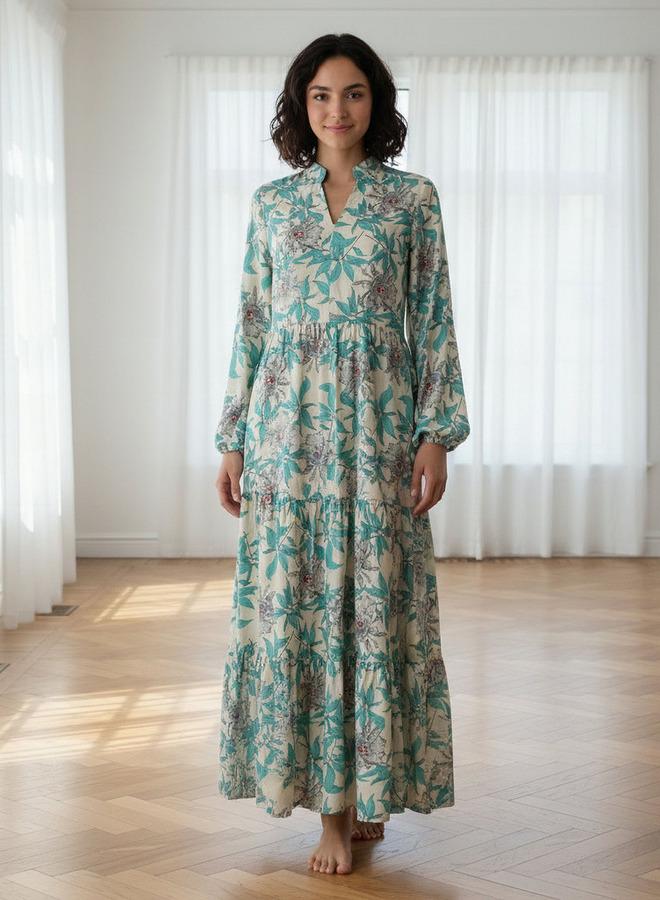 Aadaraya Night Gown Long Sleeves Floral Print - Image 1