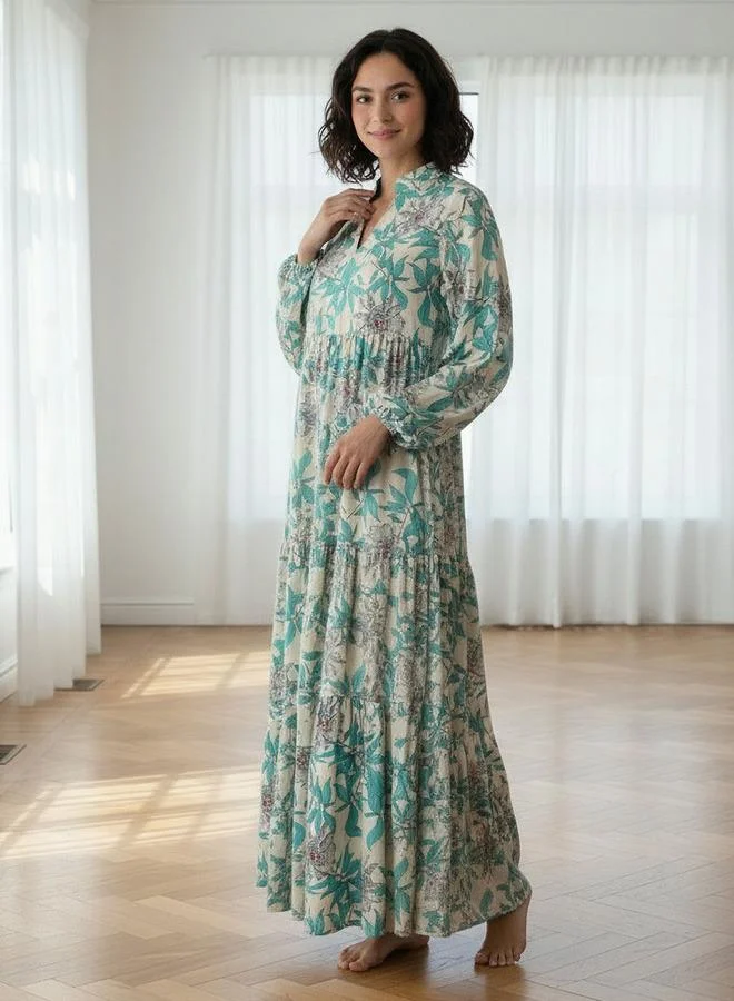 Aadaraya Aadaraya Night Gown Long Sleeves Floral Print