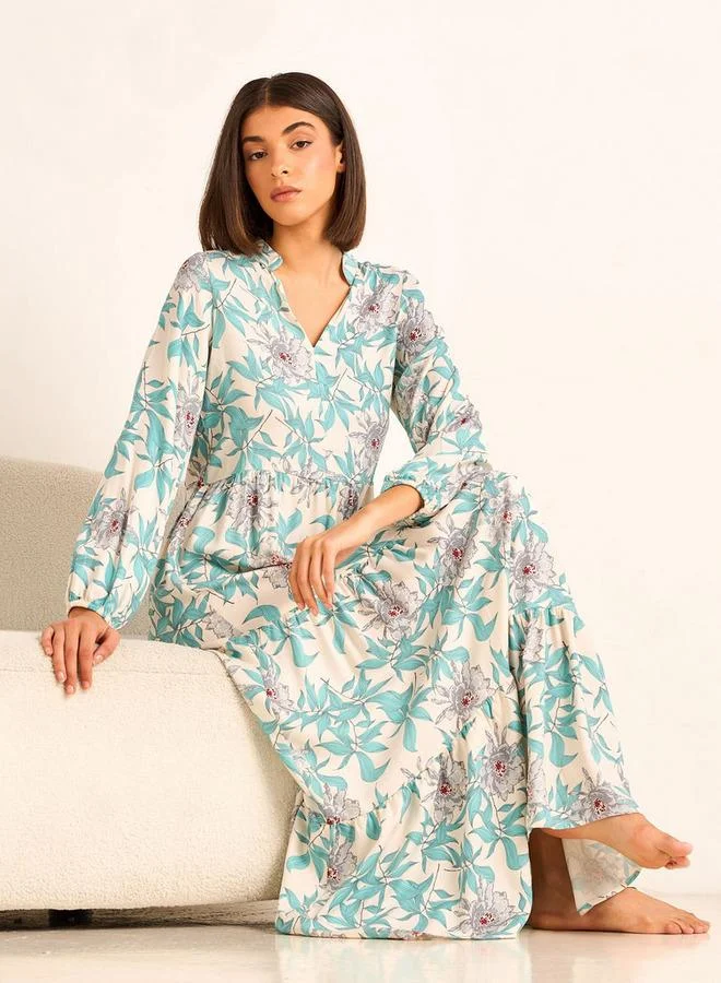 Aadaraya Aadaraya Night Gown Long Sleeves Floral Print