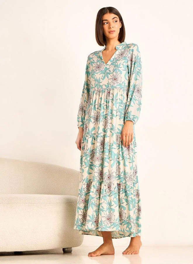 Aadaraya Aadaraya Night Gown Long Sleeves Floral Print