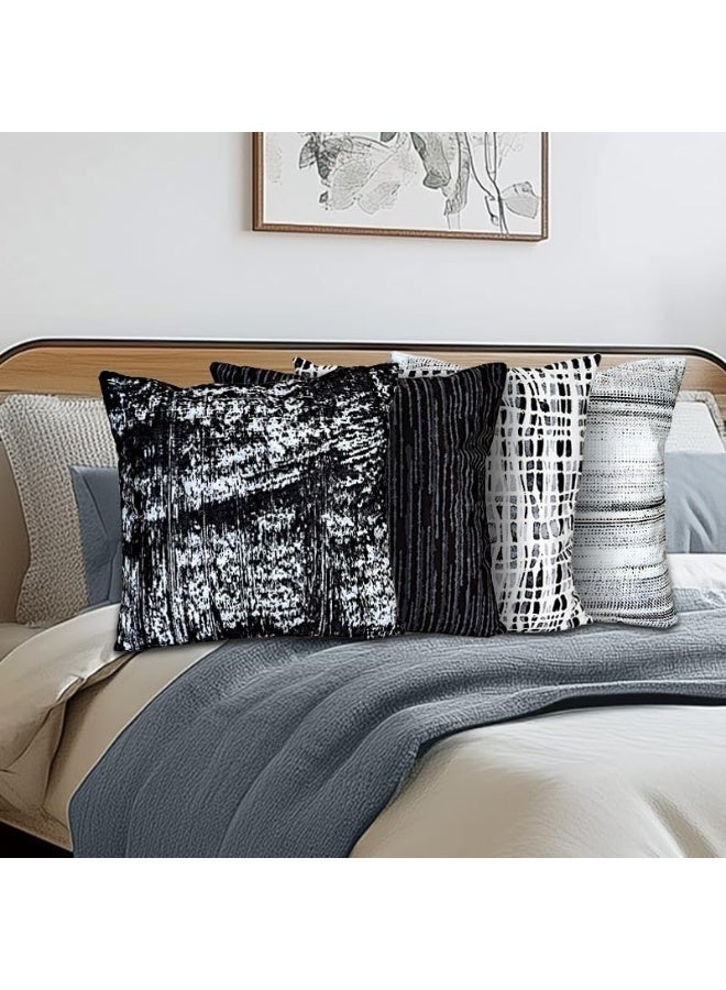 Arabest Set of 4 Black Throw Pillows for Couch, 18"x18" Decorative Throw Pillow Covers, Boho Gray Modern  Pillowcases for Sofa Bed Bedroom, Abstract Geometric Grey White Black - Image 3
