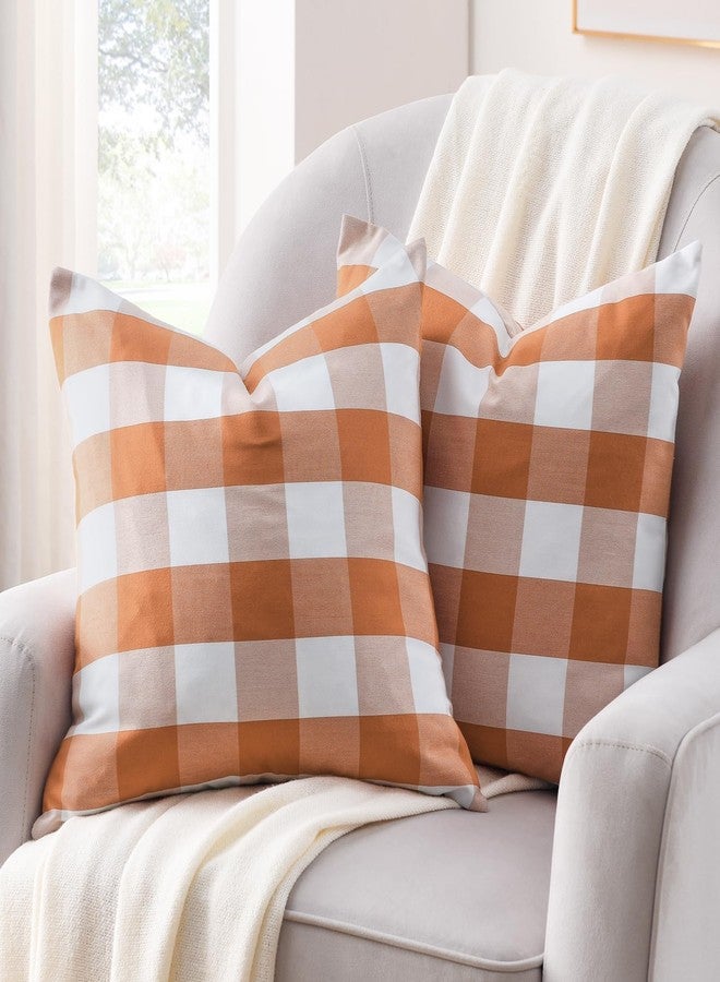 Volcanics Fall Pillow Covers 18x18 Inches Set of 2, Orange and White Farmhouse Buffalo Check Plaid Throw Pillow Covers, Halloween Outdoor Decorative Cushion Pillowcase for Couch Home Decor - Image 1