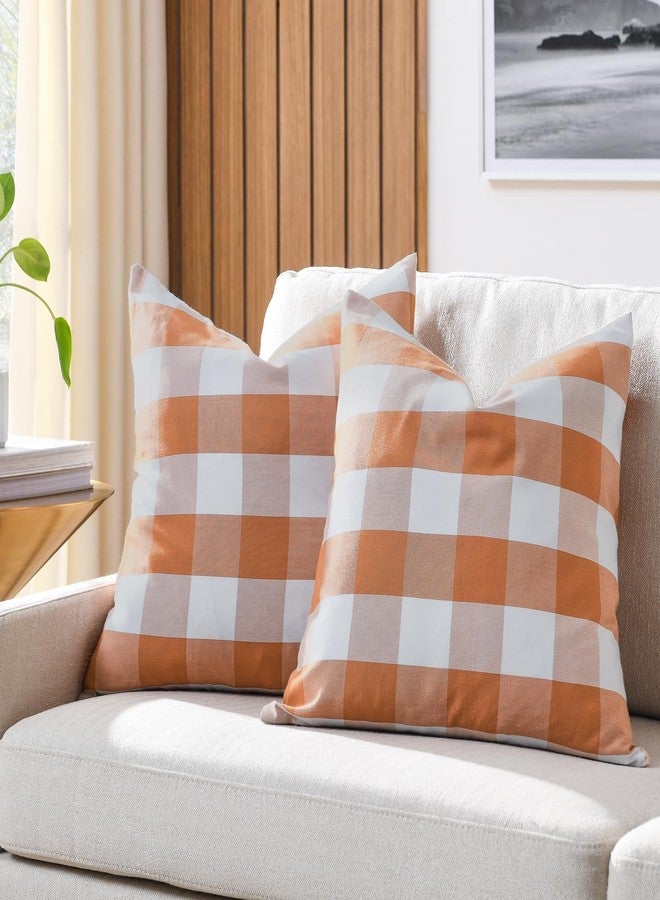 Volcanics Fall Pillow Covers 18x18 Inches Set of 2, Orange and White Farmhouse Buffalo Check Plaid Throw Pillow Covers, Halloween Outdoor Decorative Cushion Pillowcase for Couch Home Decor - Image 4
