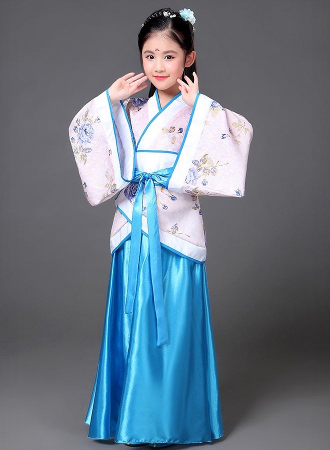 مجموعة فستان هانفو التقليدي الصيني بالمراوح والتاسل، نمط الأزهار الأزرق والأبيض، زي ثقافي مع الإكسسوارات - Image 4