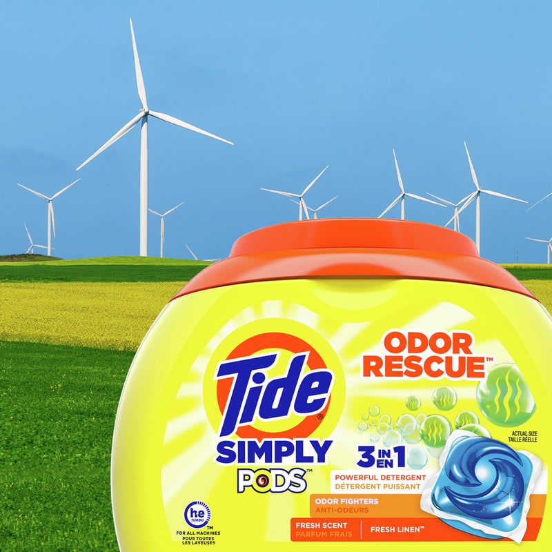 Tide Simply Pods Odor Rescue Liquid Laundry Detergent Pacs, 3 in 1 Powerful Detergent, Fresh Scent, 55 Count - Image 2