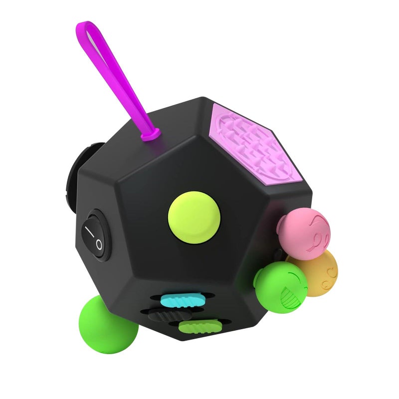 DODOMAGXANADU Fidget Dodecagon 12Side Fidget Toys Cube Relieves Stress and Anxiety Anti Depression Travel Toy Easter Basket Stuffers Gifts for Children and Adults B2 Black Colorful - Image 2