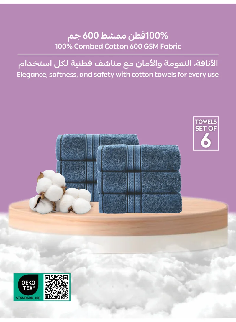 Donetella 6-Pcs Hand Towel Set (40x70 cm) – 100% Combed Cotton 600 GSM | Quick Dry, Ultra-Absorbent, Thick & Plush | Ideal for Spa, Gym, Hotel & Everyday Luxury