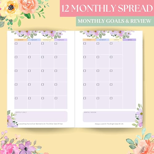 LAURET BLANC 12 Months Floral Undated Notebook Planner, 12 Monthly Spreads, 52 Weekly Spreads, Habit Tracker, Utility Pages, Paperback (The Best Is Yet To Come) - Image 3