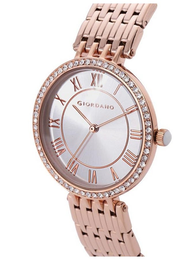 GIORDANO Giordano Eleganza Collection Round Analog Watch for Women, Diamond-Set with Metal Strap Ladies Water Resistant Wrist Watch - A2083 (Silver)  - Image 2