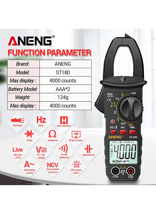 ANENG - ST180 4000 Counts Digital Clamp Meter Multimeter Clamp Multimeter Voltmeter Ammeter AC DC Voltage AC Current Meter NCV Tester Universal Meter Tester Current Clamp Tester - Image 1