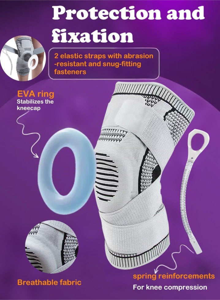 X spring 2-Piece Sports Knee Brace, Adjustable Sports Silicone Fitness Running Knee Brace, Unisex Bandage Compression Knee Brace (XL, White) - Image 2