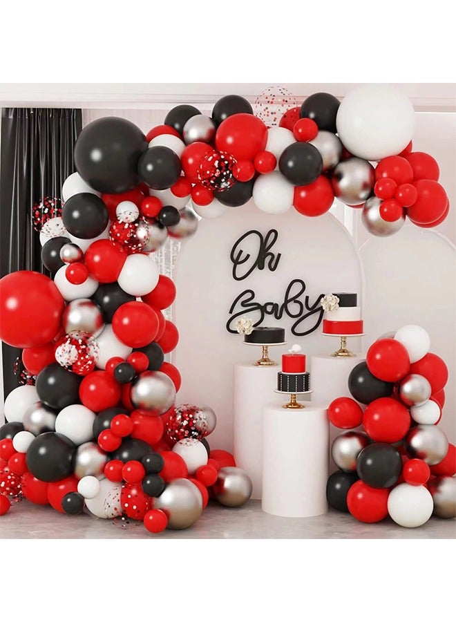 Zeemey 145-pcs Red Balck Silver White Latex Decorative Balloon Arch Garland Set - Perfect for Graduation Baby Shower Wedding Birthday Bachelorette Party Backdrop Decoration - Suitable for Indoor and Outdoor - Image 1