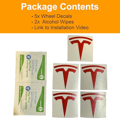 Custom Cut Graphics Wheel Decals for Tesla Model Y & Tempest, 5-pc Set (Gloss Red) - Image 3
