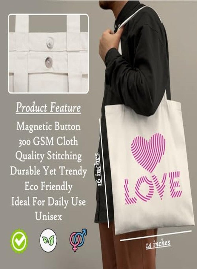 Roundsun Eco Friendly 300 GSM Canvas Tote Bag With Magnet Button Closure 16 Height 14 Width Inches Multi-Purpose Daily Office College Strong Durable Yet Trendy(Love Heart) - Image 5