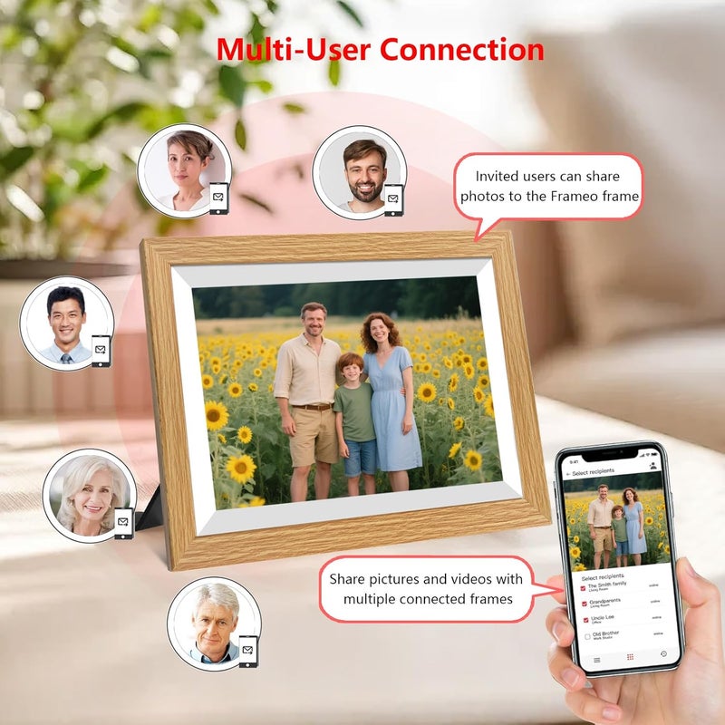 akimart 32GB 10.1 Inch Digital Photo Frame 1280x800 IPS LCD Touch Screen,Smart WiFi Digital Picture Frame, Auto-Rotate Portrait and Landscape, Share Moments Instantly via Frameo App from Anywhere-Wood - Image 5