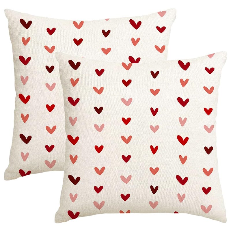 RABUSOFA Valentines Pillow Covers 18x18 inch Set of 2 Valentine's Day Decorations Red Love Heart Decorative Throw Pillows for Bedroom Sofa Couch Holiday Wedding Festivals Home Decor - Image 1