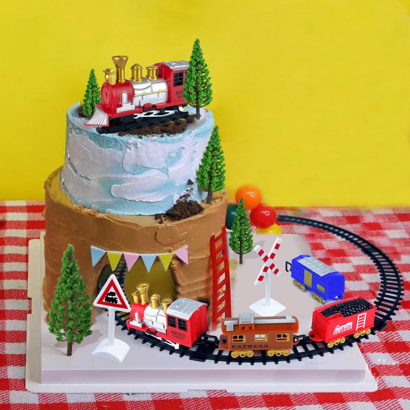 RASSLISA 21PCS Train Cake Decorations Train Cake Toppers Train Birthday Party Supplies Mini Train Toys Train Track Traffic for Birthday Railway Steam Train Theme Party Decorations - Image 4