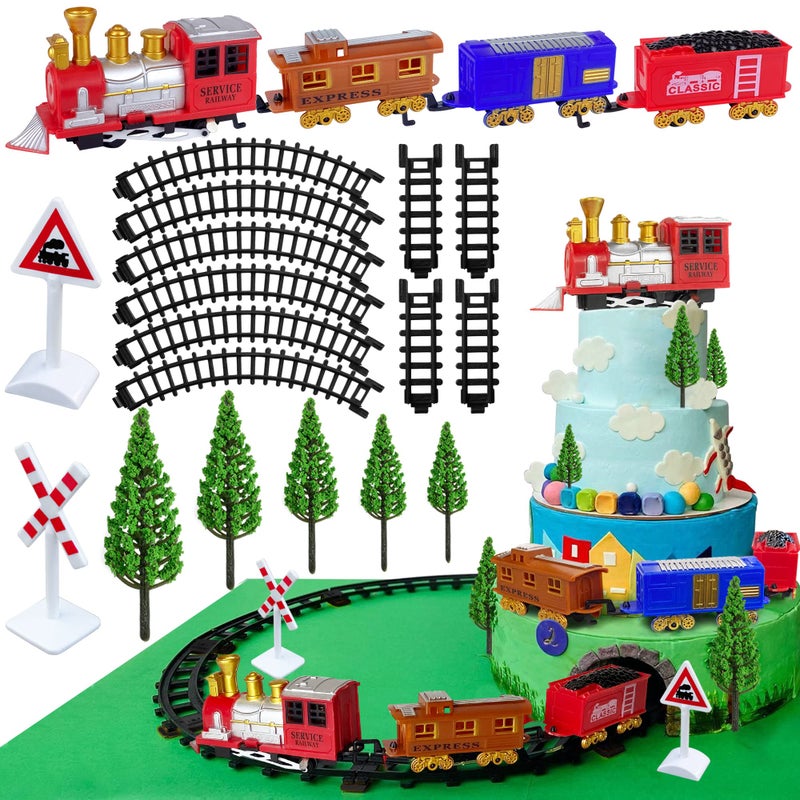 RASSLISA 21PCS Train Cake Decorations Train Cake Toppers Train Birthday Party Supplies Mini Train Toys Train Track Traffic for Birthday Railway Steam Train Theme Party Decorations - Image 1