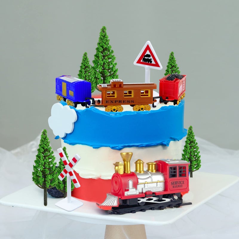 RASSLISA 21PCS Train Cake Decorations Train Cake Toppers Train Birthday Party Supplies Mini Train Toys Train Track Traffic for Birthday Railway Steam Train Theme Party Decorations - Image 5