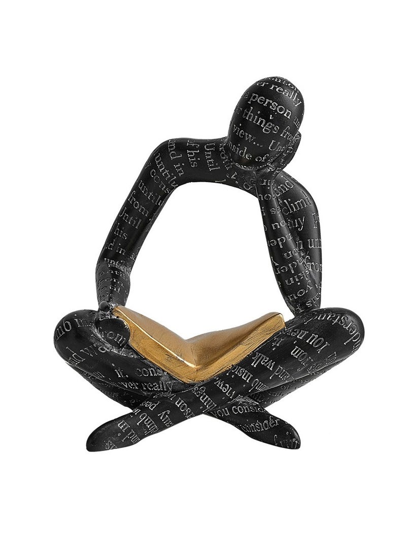 Y&D Black Decor Reading Statue - Modern Abstract Thinker Sculptures - Resin Decorations for Living Room Coffee Table - Bookshelf Shelf Decor Accents for Dining Room Office - Image 1