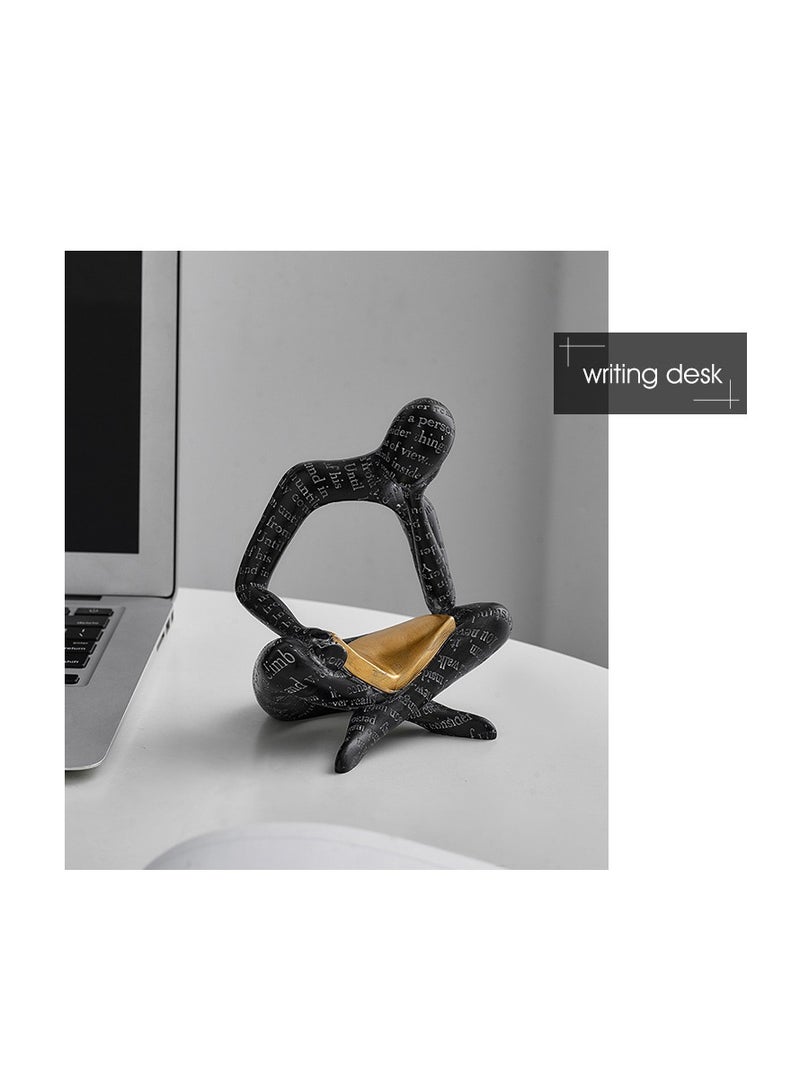 Y&D Black Decor Reading Statue - Modern Abstract Thinker Sculptures - Resin Decorations for Living Room Coffee Table - Bookshelf Shelf Decor Accents for Dining Room Office - Image 2