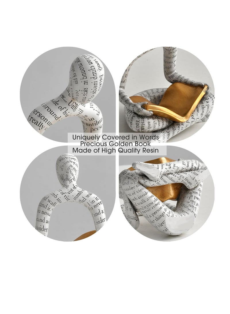 Y&D Black Decor Reading Statue - Modern Abstract Thinker Sculptures - Resin Decorations for Living Room Coffee Table - Bookshelf Shelf Decor Accents for Dining Room Office - Image 3