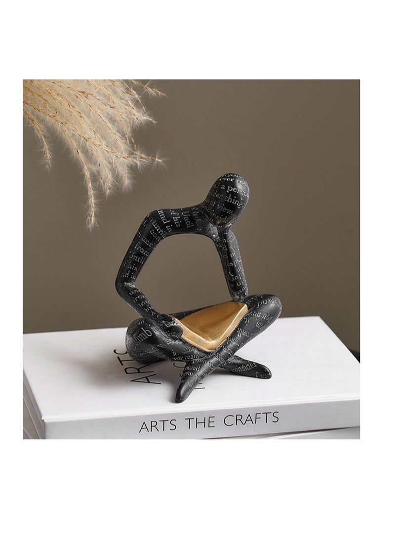 Y&D Black Decor Reading Statue - Modern Abstract Thinker Sculptures - Resin Decorations for Living Room Coffee Table - Bookshelf Shelf Decor Accents for Dining Room Office - Image 4