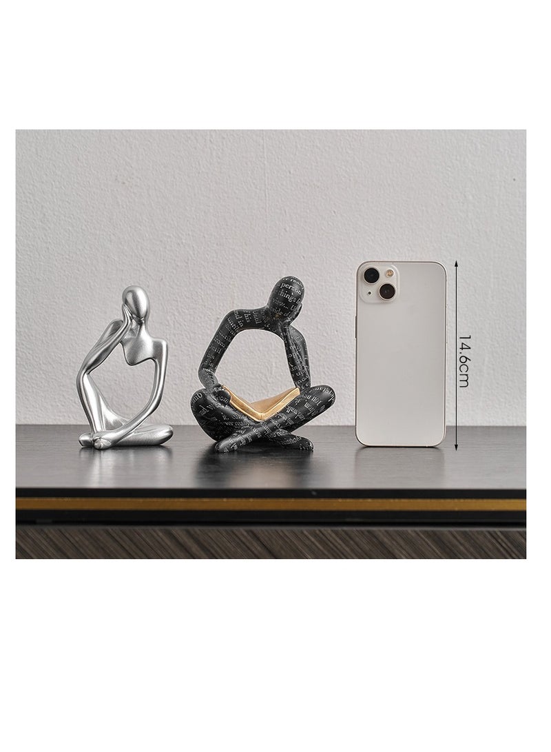 Y&D Black Decor Reading Statue - Modern Abstract Thinker Sculptures - Resin Decorations for Living Room Coffee Table - Bookshelf Shelf Decor Accents for Dining Room Office - Image 5